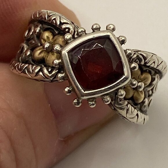 Barbara Bixby Sterling Silver & 18K Gold Cushion Cut Garnet Ring Size 7 - Picture 6 of 12
